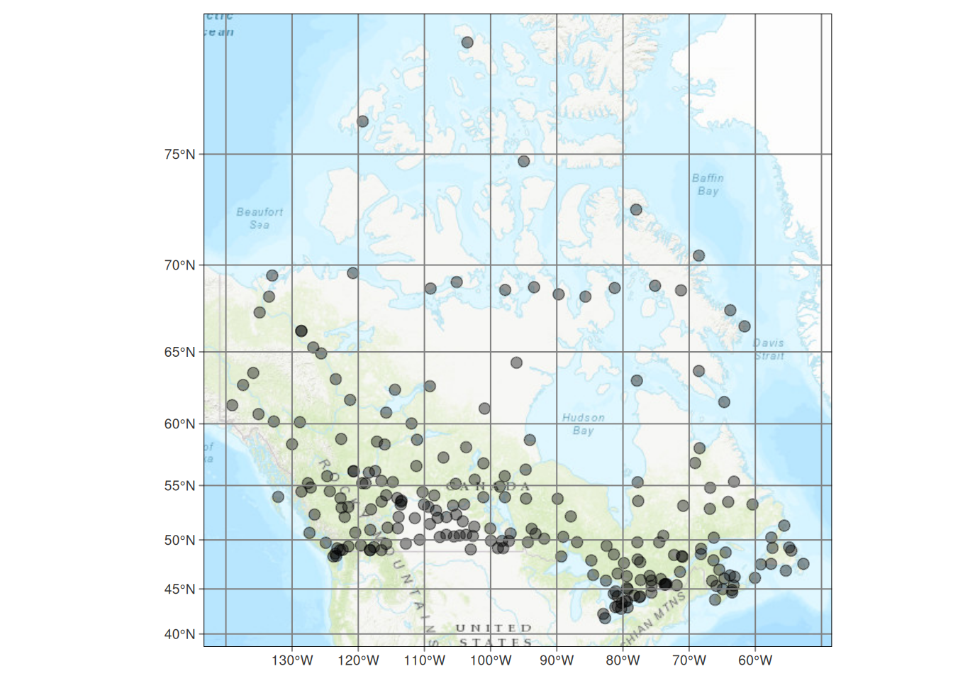 Lage der kanadischen Klimastationen.